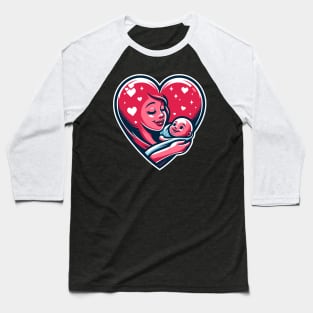 Mother Love Heart T-Shirt, Mother Holding Baby in Heart Illustration Tee, New Mom Gift, Mother's Day T-Shirt Graphic Tee Baseball T-Shirt